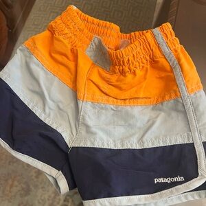 Patagonia boys Colorblock Shorts - Orange and Blue